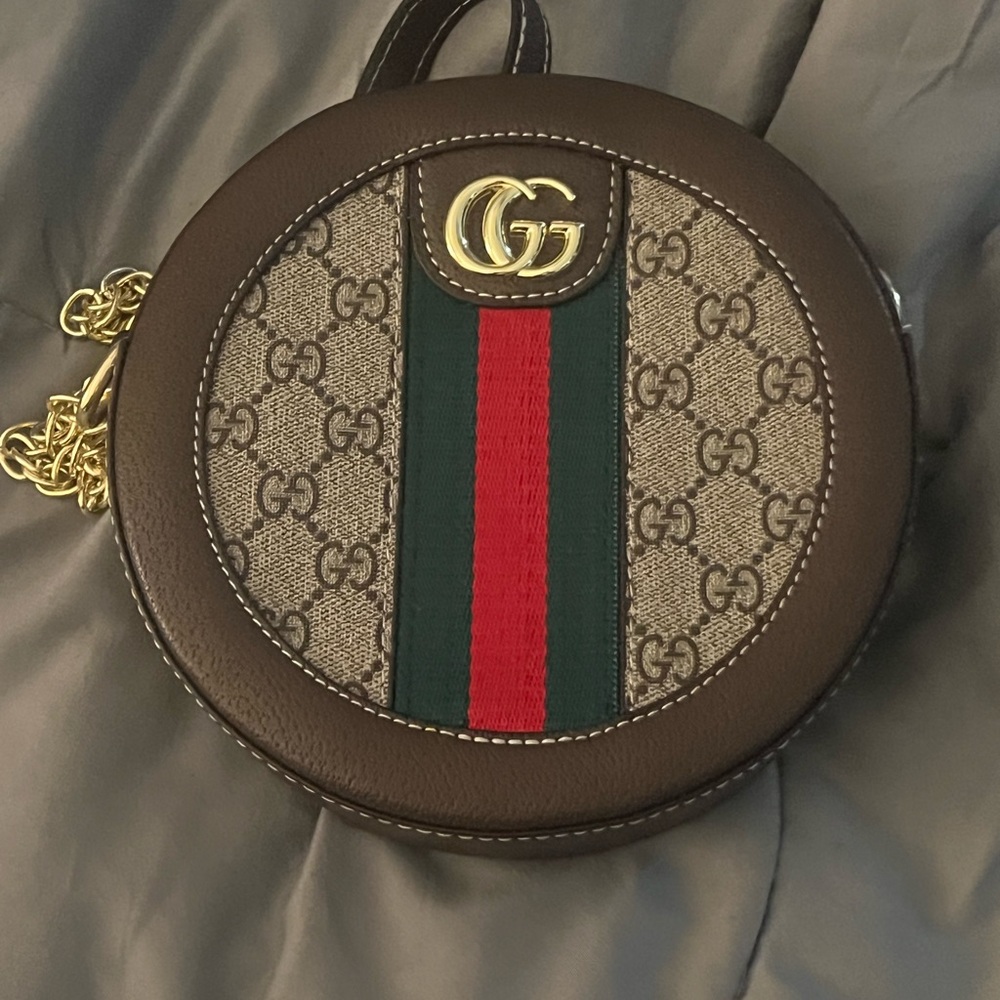 Gucci Dark Brown Leather Pouch with Gold Accents